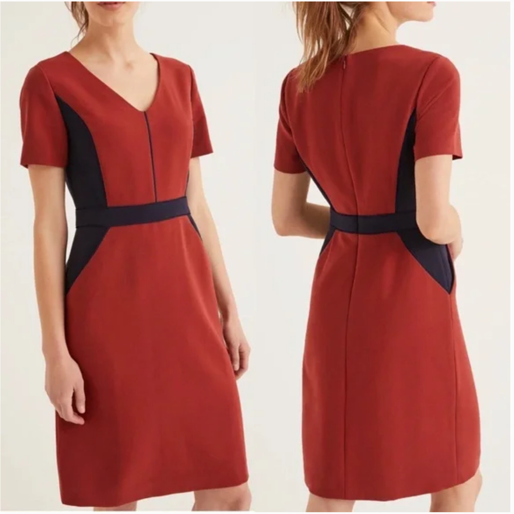 Boden Vicky Colorblock Dress Burnt Orange Blue Sheath Women's Size 14